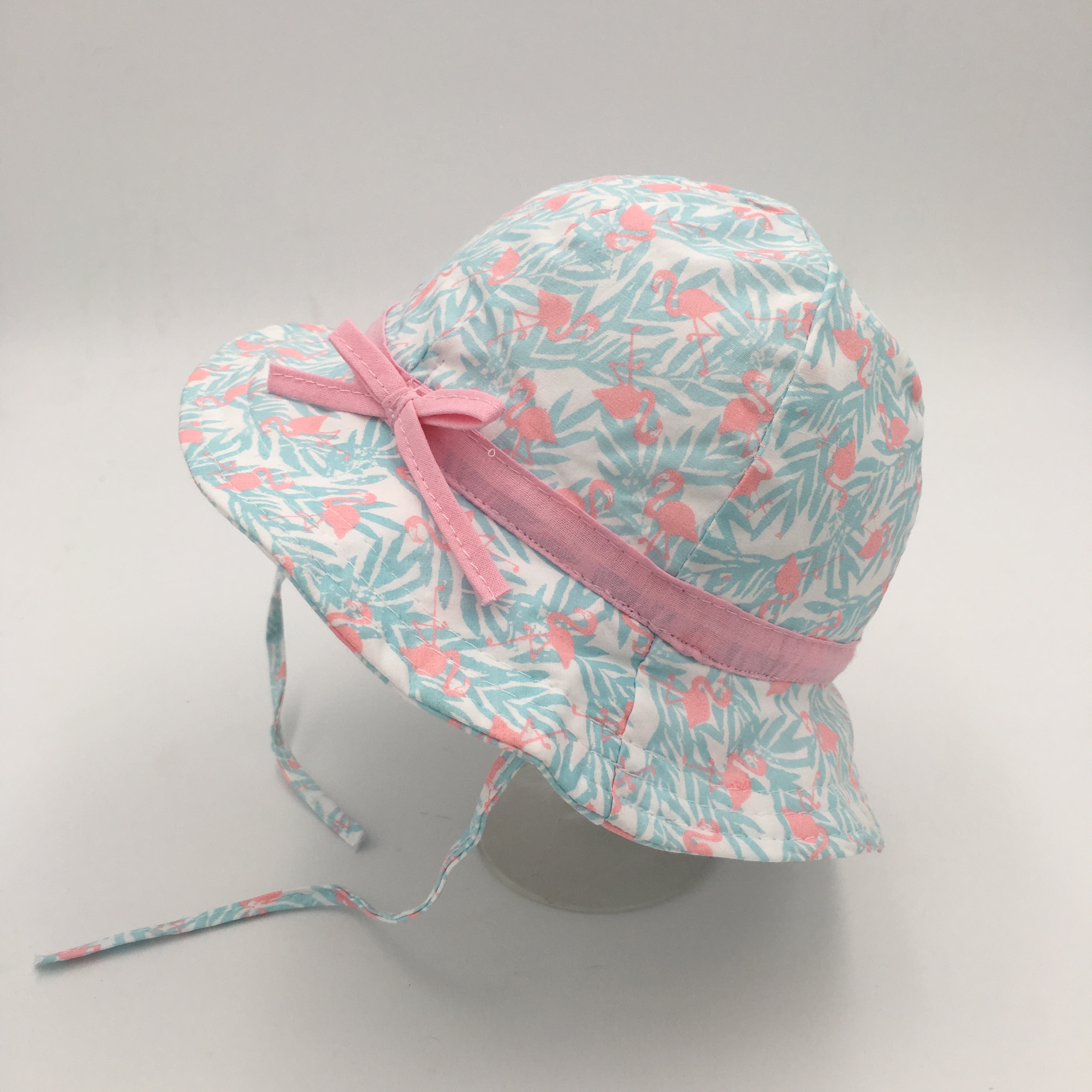 Meninas adorável bonito aba larga verão primavera sol balde chapéu rosa arco flamingo & folha impressão ao ar livre 100% algodão acessórios