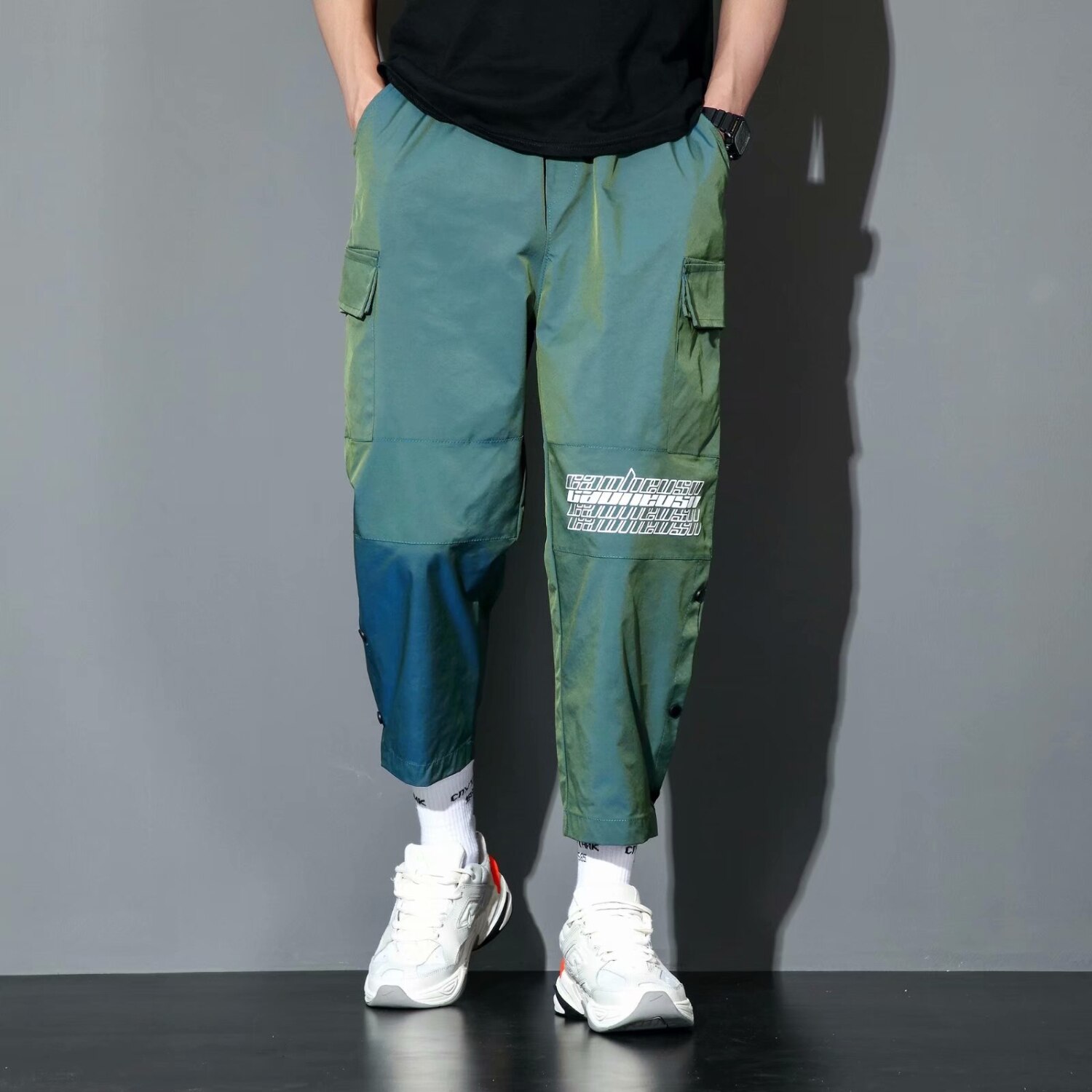 Zazomde streetwear last bukser herre reflekterende løs hofte hopp fritidsbukser herre harem bukse harajuku jogger joggebukse herre bukser