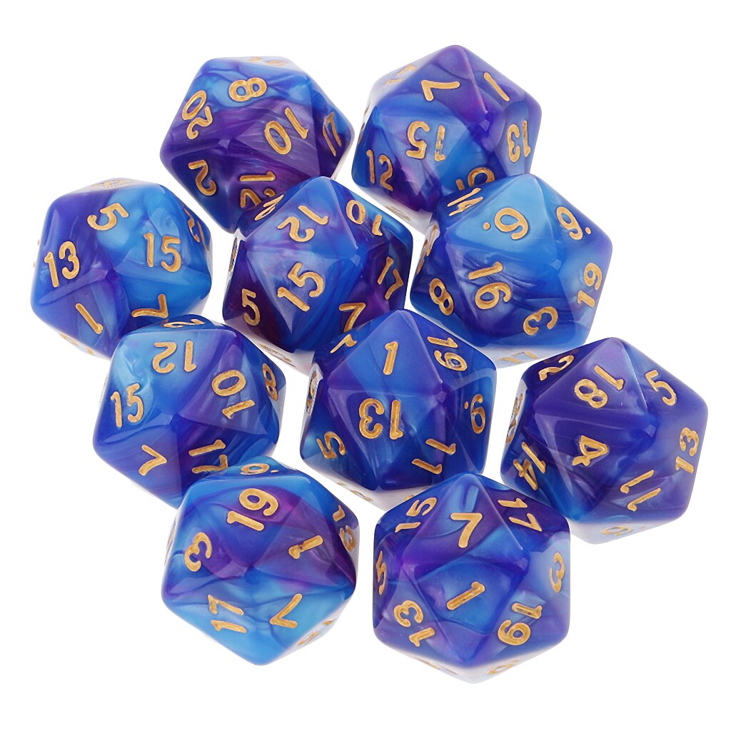 20 -sidig  d20 tärningar dubbelfärger tärningar för att spela dnd d & d rpg brädspel och matematikundervisning, pack  of 10: Blå lila