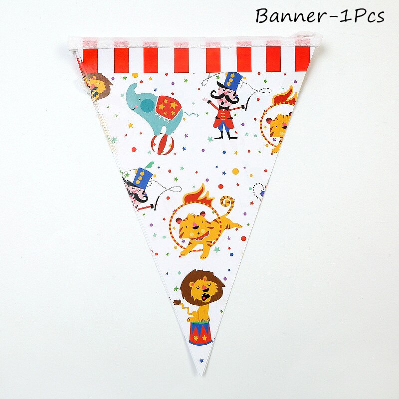 Circus Theme Animals Party Supplies Disposable Tableware Set Paper Cups Plates Kids Birthday Baby Shower Party Decorations: banner 1pcs
