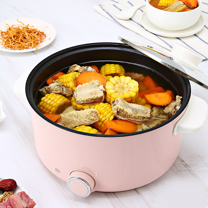 Household Pink Student Multi-purpose Electric cooker 3L Capacity Electric pot support Fried Steak Fish Hotpot Multi Cooker