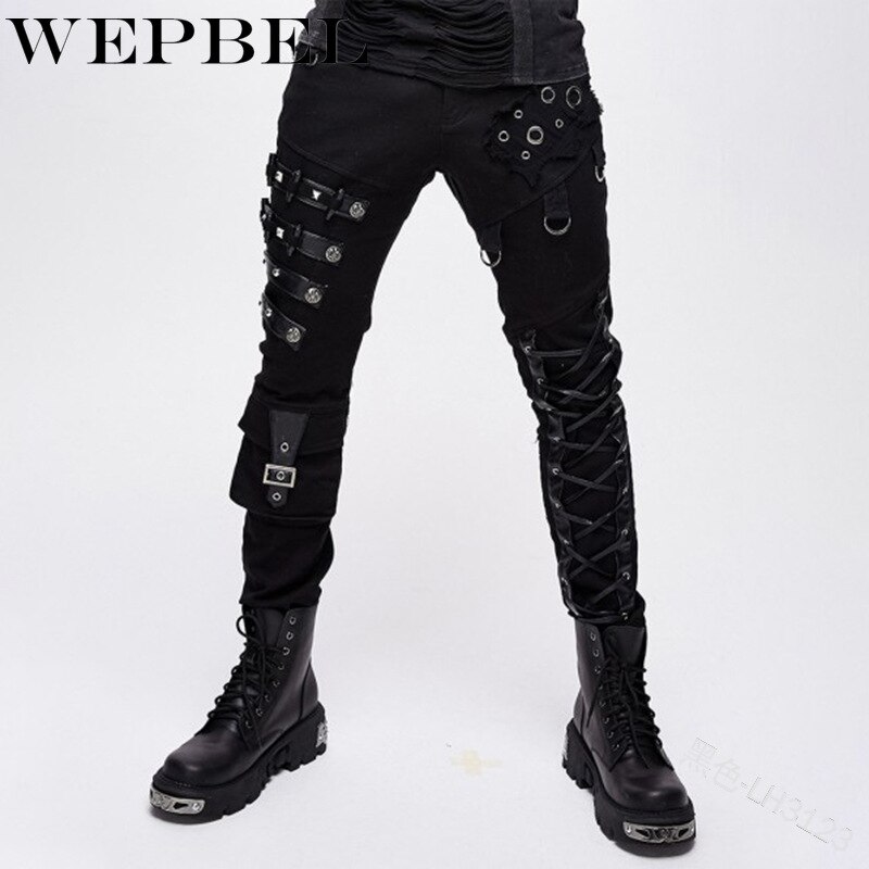 Wepbel kvinder punk pencil bukser kvinder bukser gotisk tøj med metal dekoration rock lynlås bukser