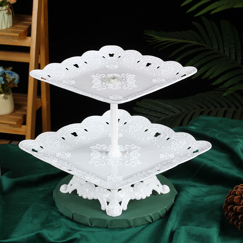 Plateau à fruits pliant, assiette à Dessert, support à gâteaux, Style européen, plateau à plusieurs niveaux rotatif pour mariage, anniversaire, fête de noël: A 2-layer Square
