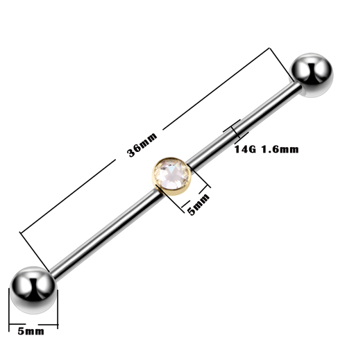 SWANJO 1PC 14G G23 Titanium Industrial Piercings Industrial Barbell Gem Top Removable Earrings Tragus Ear Gauge Body Jewelry: T2103