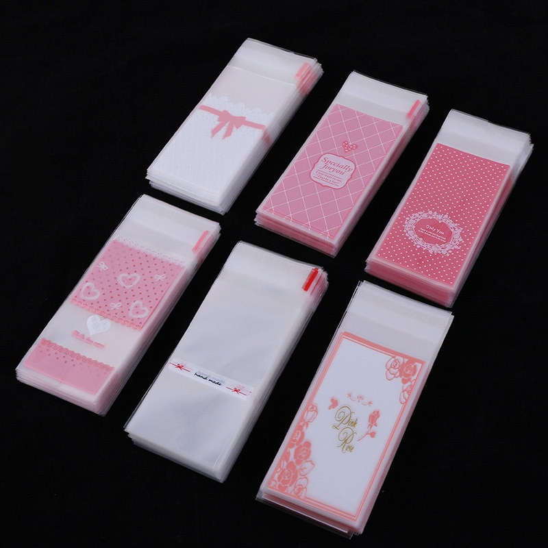 100 teile/los Größe 5*10 + 3 cm Kunststoff Cookie Verpackung Kuchenverpackung Taschen opp Selbstklebende tasche für DIY Süssigkeit Lippenstift packag