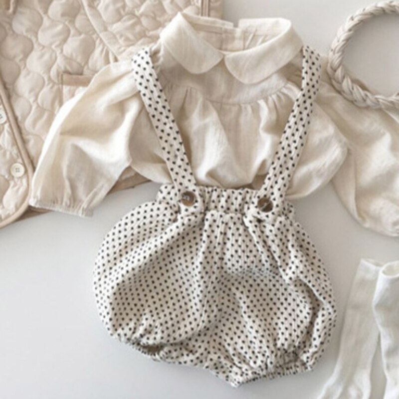 Koreańnarty styl jesień maluch dziewczynka chłopiec kropka romper noworodka dziewczynka kombinezon bez rękawów bawełna dziewczynka chłopiec ubrania