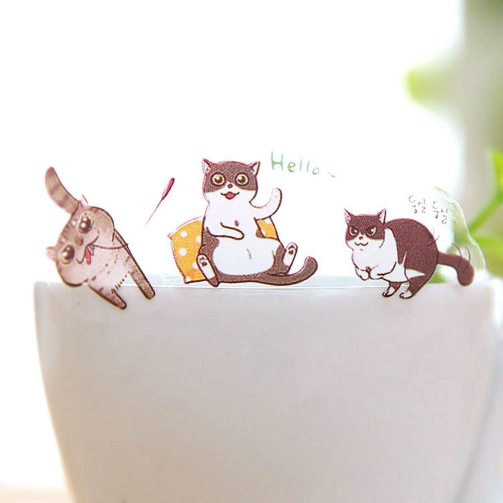 6 Pcs / Pack South Korea Transparent Pvc Stickers Cute Cat Diary Photo Album Stickers