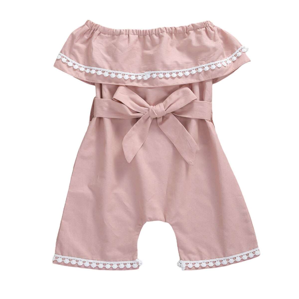 1-5Years Capretti Del Bambino Delle Ragazze della Spalla Off Solid Pagliaccetto Tuta Con Cintura Con Fiocco Abiti Estate Abiti di Moda