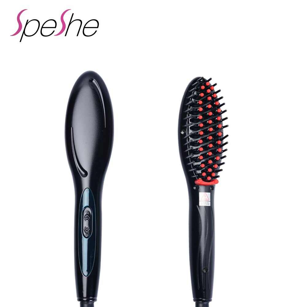 Cepillo eléctrico de cerámica para masaje y alisado del cabello, peine iónico negativo para salón, herramienta de peinado Anti frizz, plancha plana: BLACK / AU