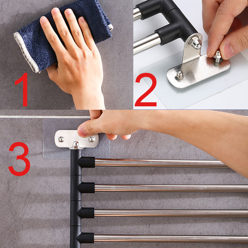 Wall Mount Punch-Free Adhesive Bathroom Towel Bars Holder Hanger Shelf Rack Organizer Door Hanging Holder Bar Organizer Stand