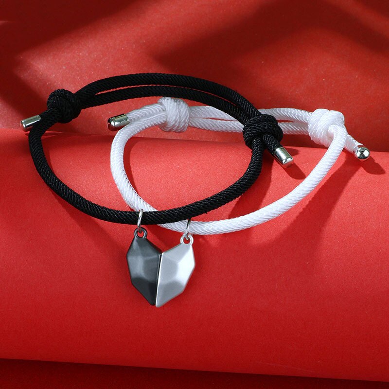 Colgante de corazón con piedra de los deseos para hombre y mujer, pulsera magnética con corazón facetado, pulseras para parejas, collares, joyería: bracelet 3