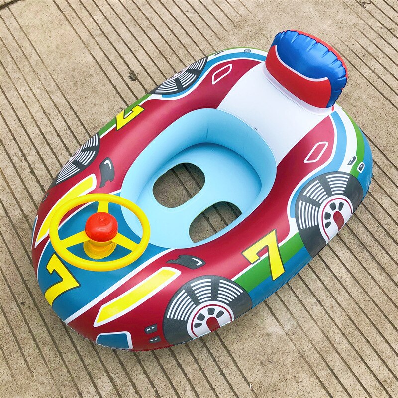 Car Horn Boat 0-6 Years Old Infants And Toddlers Playing In The Water Swimming Seat Steering Wheel With Awning Inflatable Toys: Small Motorboat Blue