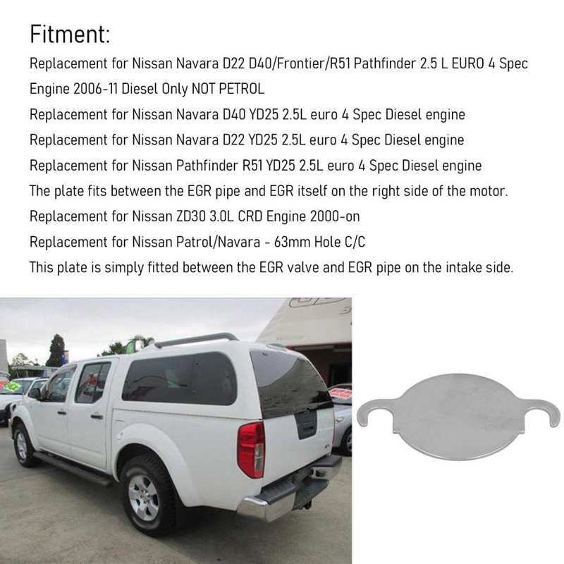 Car EGR Valve Blanking Block Off Plate Kit Stainless Steel Replacement for Nissan Navara/Pathfinder/Patrol Car Accessory