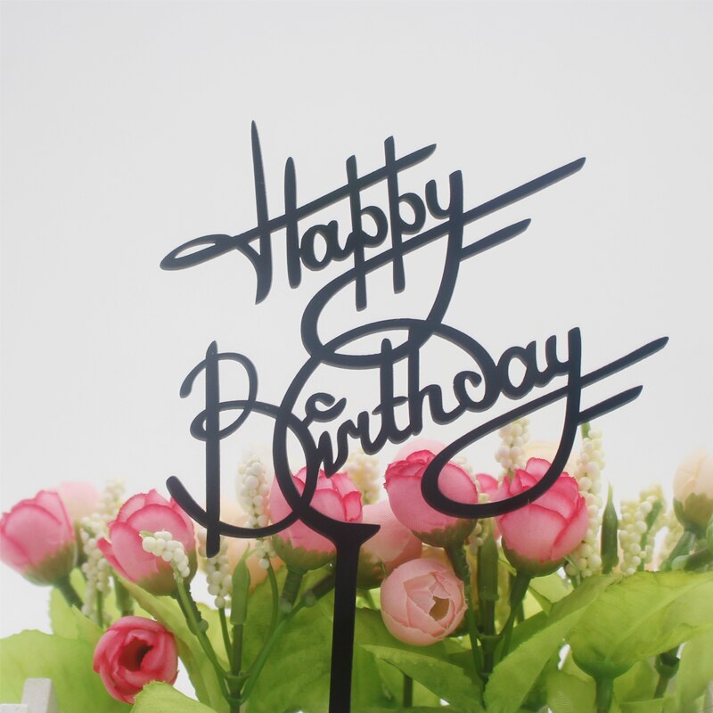 New1PC Happy Birthday Acrylic Letter Cake Topper Baking Cake Insert Decorating Supplies Birthday Party Cake Decorations Supplies: black