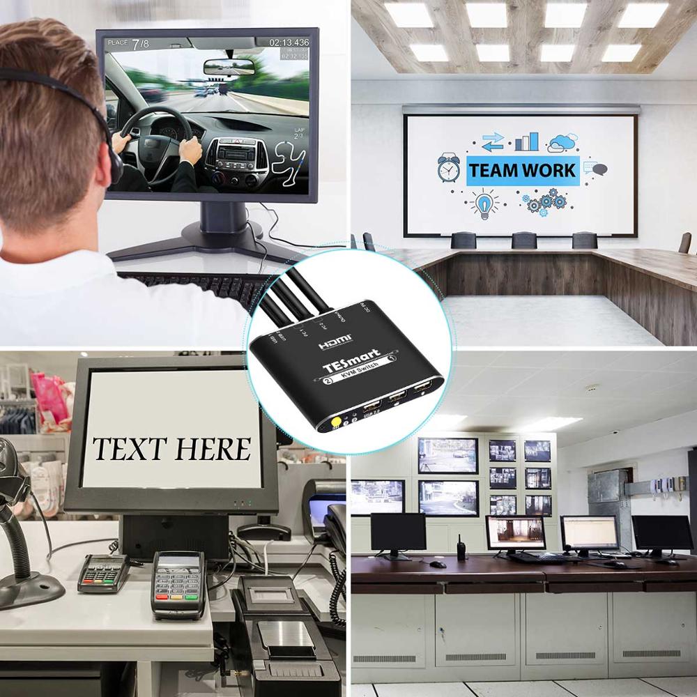 TESmart 2 Port USB HDMI Cable KVM Switch with Extra USB 2.0 Port Support 4K*2K (3840x2160)