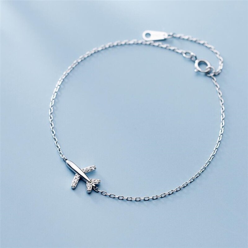 Sole Memory Sweet Cute Mini Plane Literary 925 Sterling Silver Female Resizable Bracelets SBR210