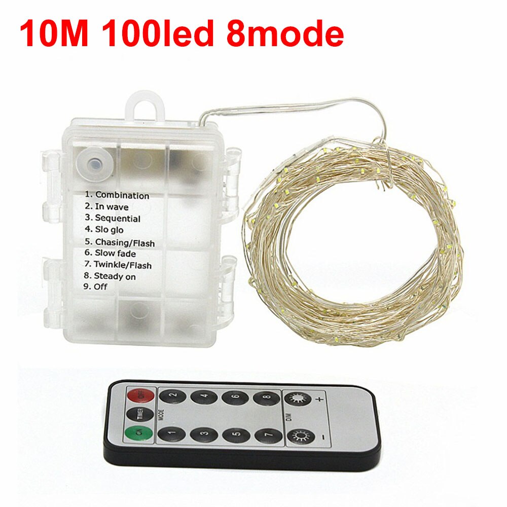 Fairy String Lights 8 Modes 10M LED Light Outdoor lamps Christmas Wedding Control Waterproof Copper Wire Twinkle: 10m 100led 8mode / Colorful