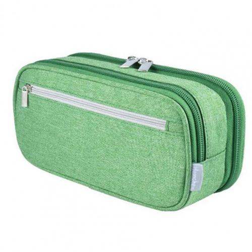 Pen Bag Waterproof Easy to Grasp Canvas Three-layer Pencil Case for School: Green