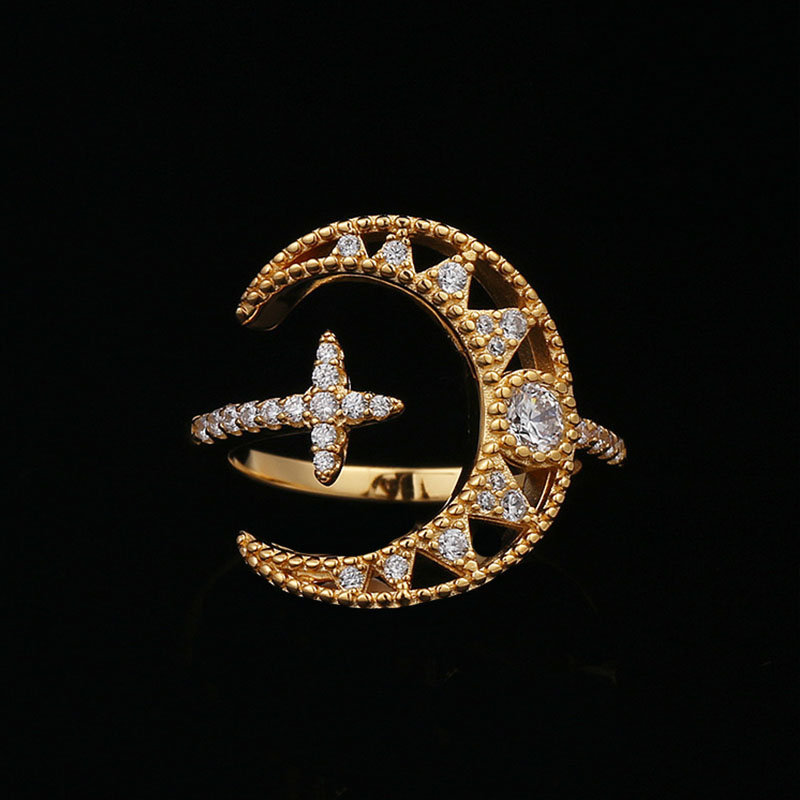 S925 Zilveren Ster En Maan Ketting Asymmetrische Maan Persoonlijkheid Oorbellen Mode Monaco Vrouwen Sieraden: Ring1-7