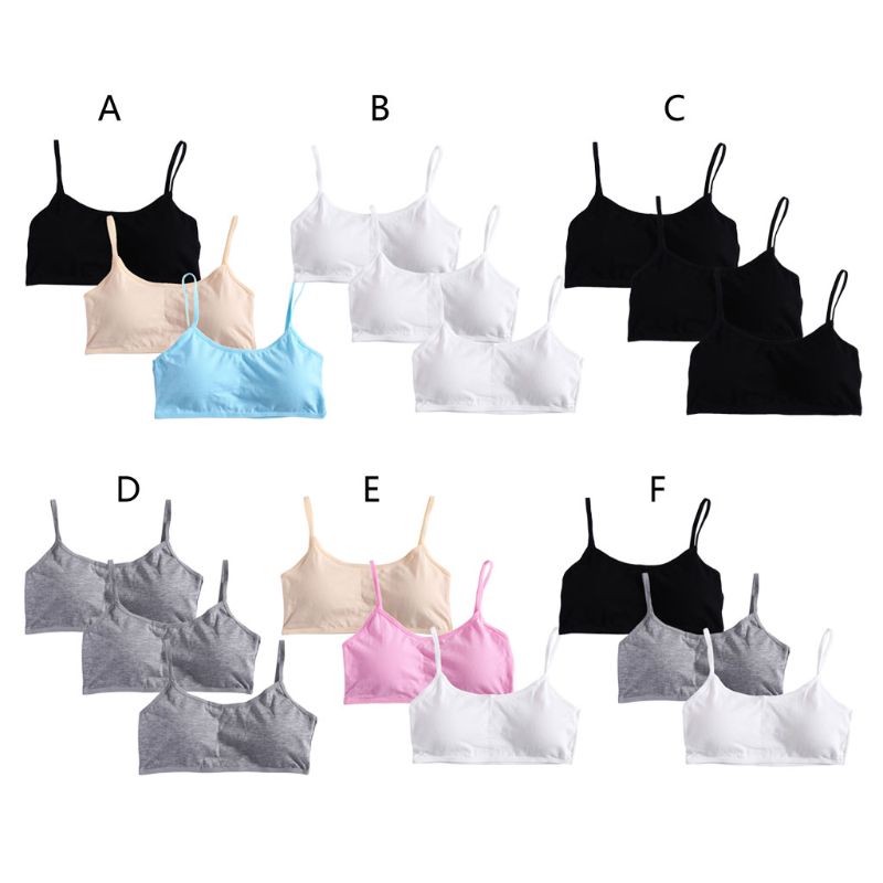 3pcs/Lot Young Girls Solid Soft Cotton Bra Puberty Teenage Breathable Underwear