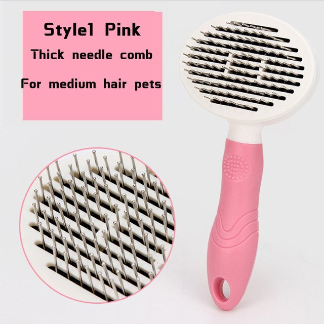 Pet Hair Remover Cat Dog Hair Removal Comb Cat Brush Grooming Toll Automatic Hair Brush Trimmer Self-Cleaning Pet-supplies: Style1 Pink