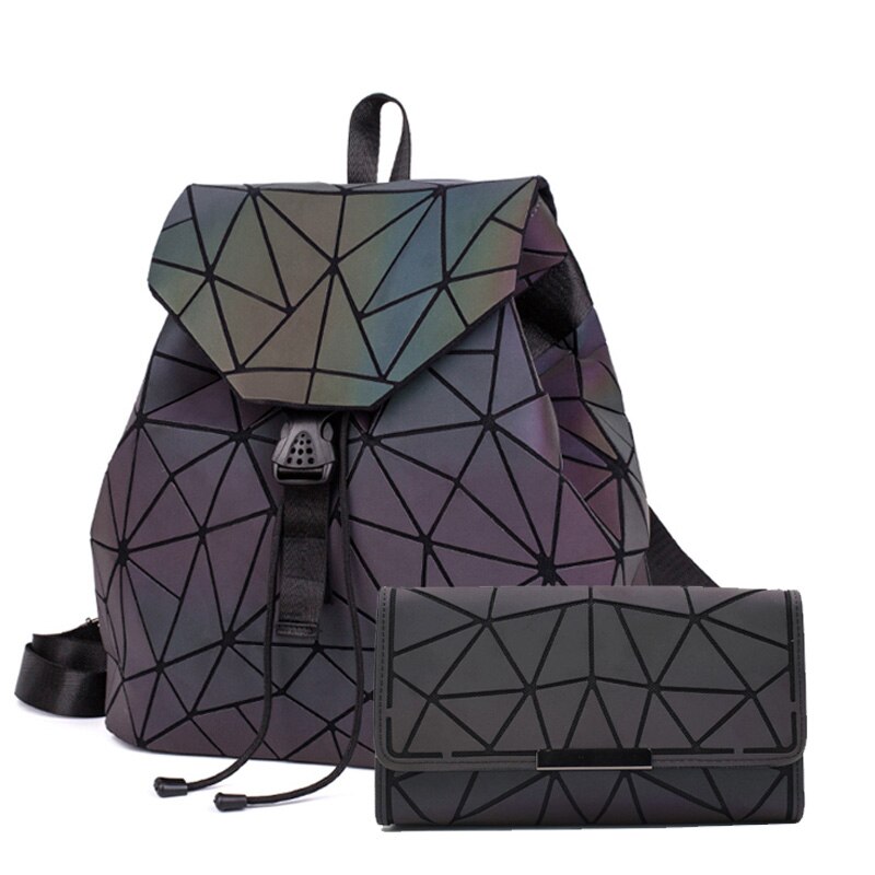 Bao-Mochila con cordón luminoso para mujer, morral diario con geometría, mochilas escolares plegables para adolescentes: Big A 2pcs b