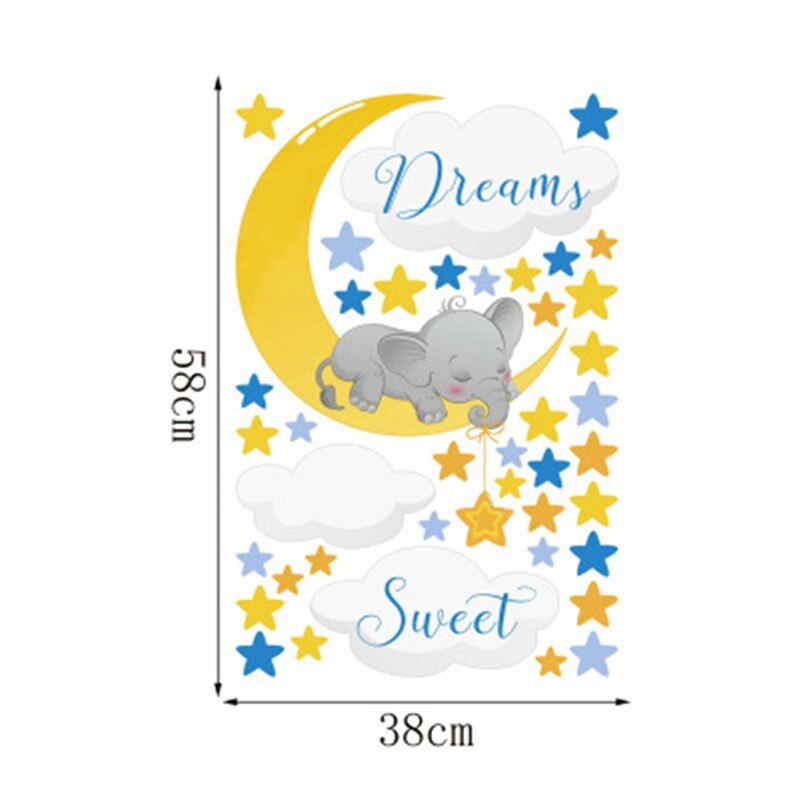Éléphant lune étoiles doux rêve Stickers muraux pour enfants chambre décor à la maison fille chambre autocollants décoratifs bébé chambre décalcomanie autocollants: Rouge