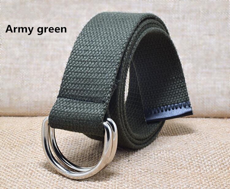 Buitensport casual canvas riem dubbele ringen gesp casual unisex casual canvas tailleband luxe merk: Legergroen