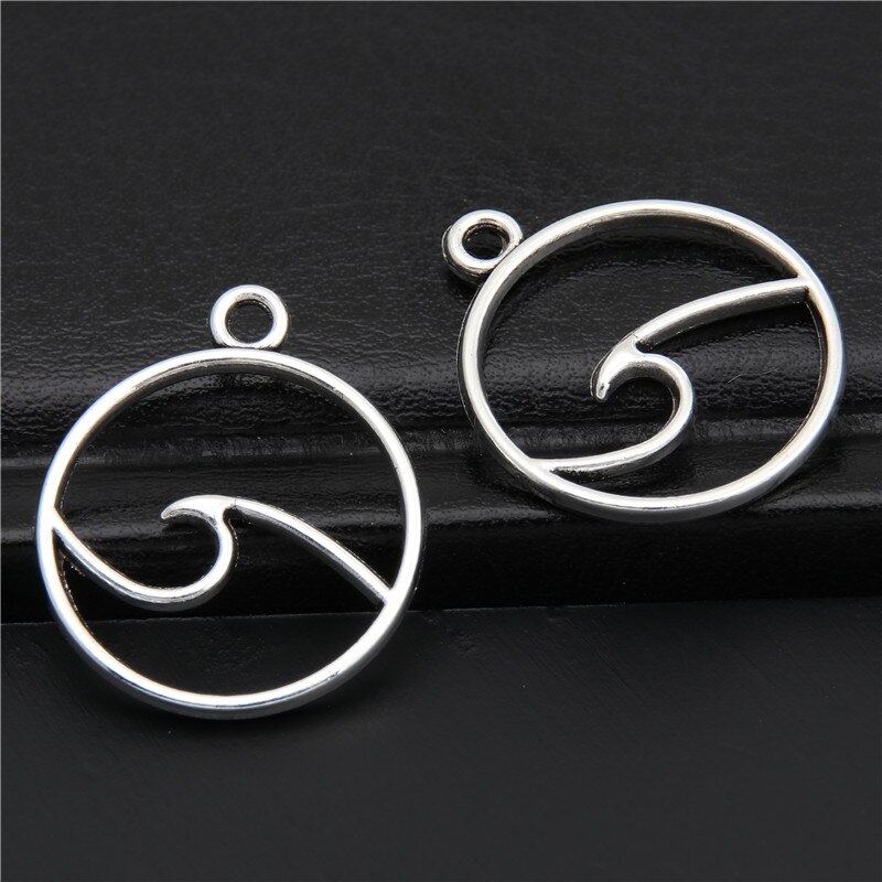 20Pcs Silver Color Round Sea Wave Charms Making Surfing Beach Pendant Diy Necklaces Earrings Components Jewelry A3259/A2906