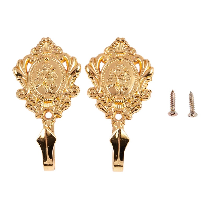 2 stuks gordijnbindruggen met schroeven, vintage legering decoratieve wandhaken bevestigingshaken houder deur muur hoed kleerhanger (zilver