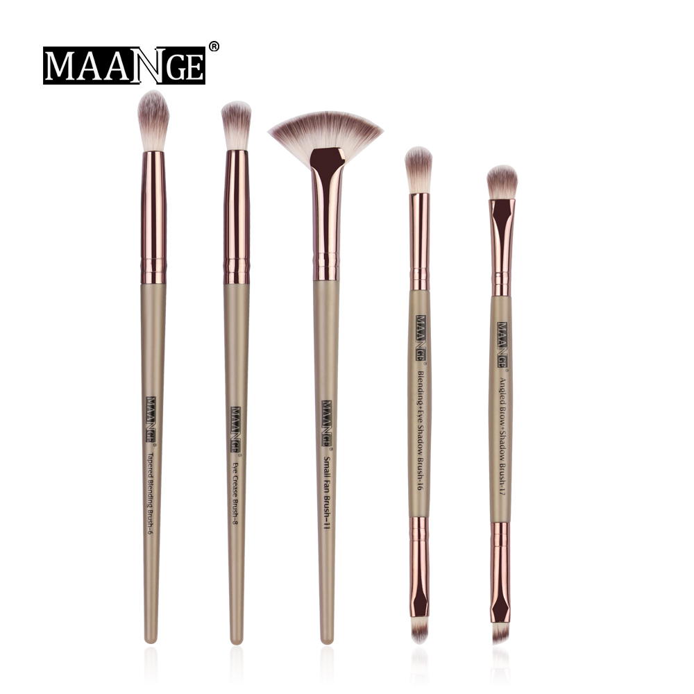 MAANGE – pinceaux de maquillage professionnels, brosses en éventail pour mélange de fards à paupières, sourcils, ensemble de beauté, 5/15 pièces,: 5pcs-Brown