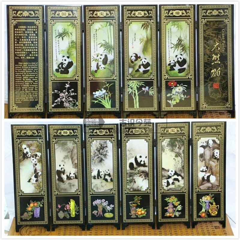 Peinture manuelle en laque chinoise | Art classique, peinture manuelle, trésor national chinois panda, décor d'écran amusant