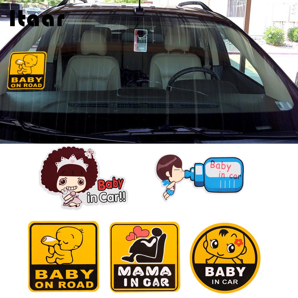 Safety Sign Suction Cup Baby Safety Sign Decal Yellow Car Accessories Baby on Board Bright Cartoons Plastic