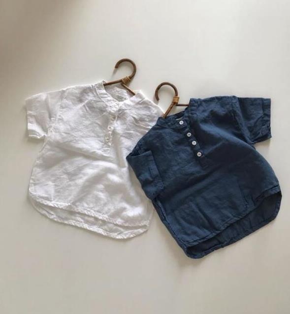 Dojhonkids bomuld linned toppe sommer korte ærmer børn piger drenge bluser solide bløde skjorter børn toppe afslappet korea japan baby t-shirt