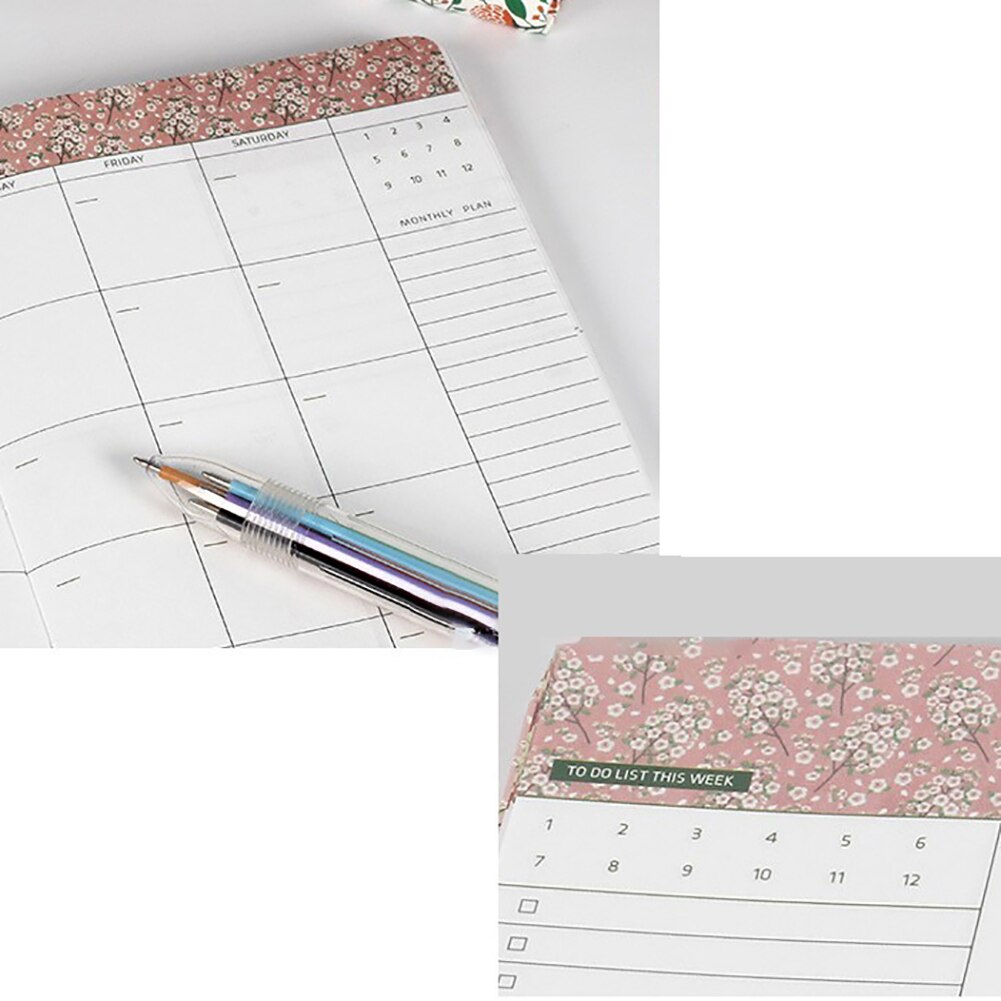 Daglig ugentlig månedsplanlægger  a5 blomsteragtig notesbog tid memo udateret planlægning arrangør dagsorden papirvarer forsyninger plan