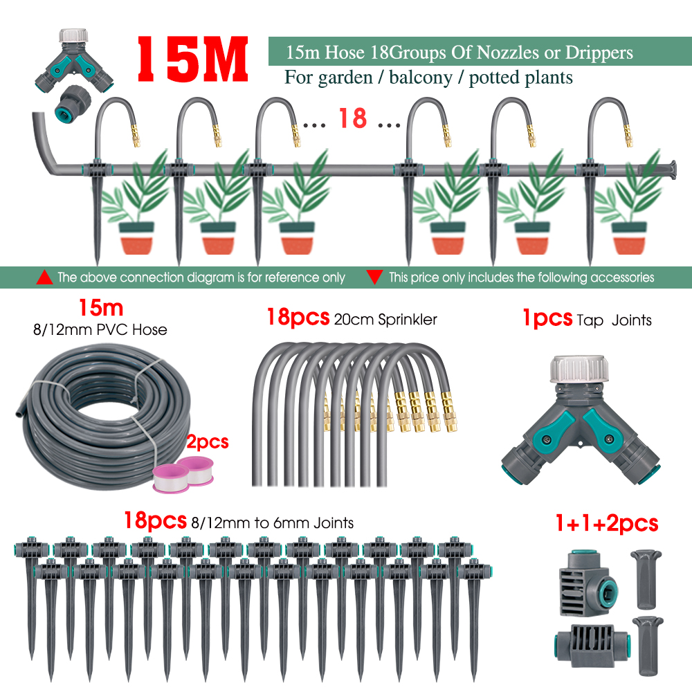 Hage 20-50cm fleksible dyser tåkespray vanningssystem for potteplanter 17.5cm- stavs sprinkler automatisk kjøle- og vanningssett