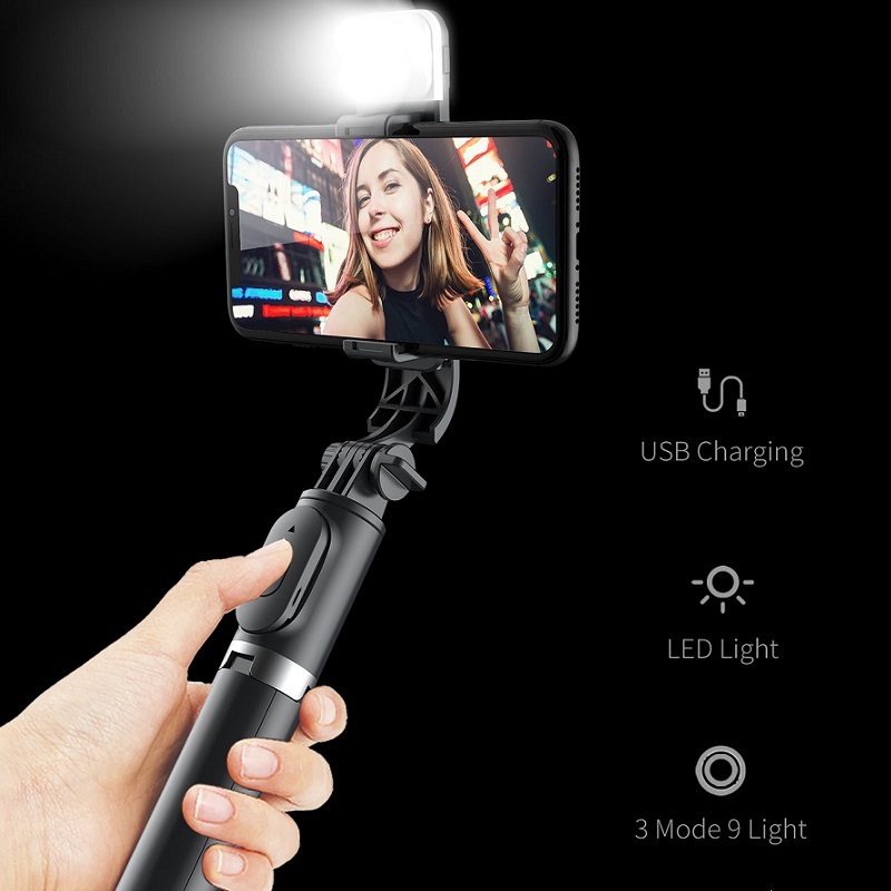 Telefoon Selfie Stick 1045 mm met draadloos Bluetooth LED-invullicht Uitgebreid statief met externe sluiter voor Android IOS mobiele telefoon