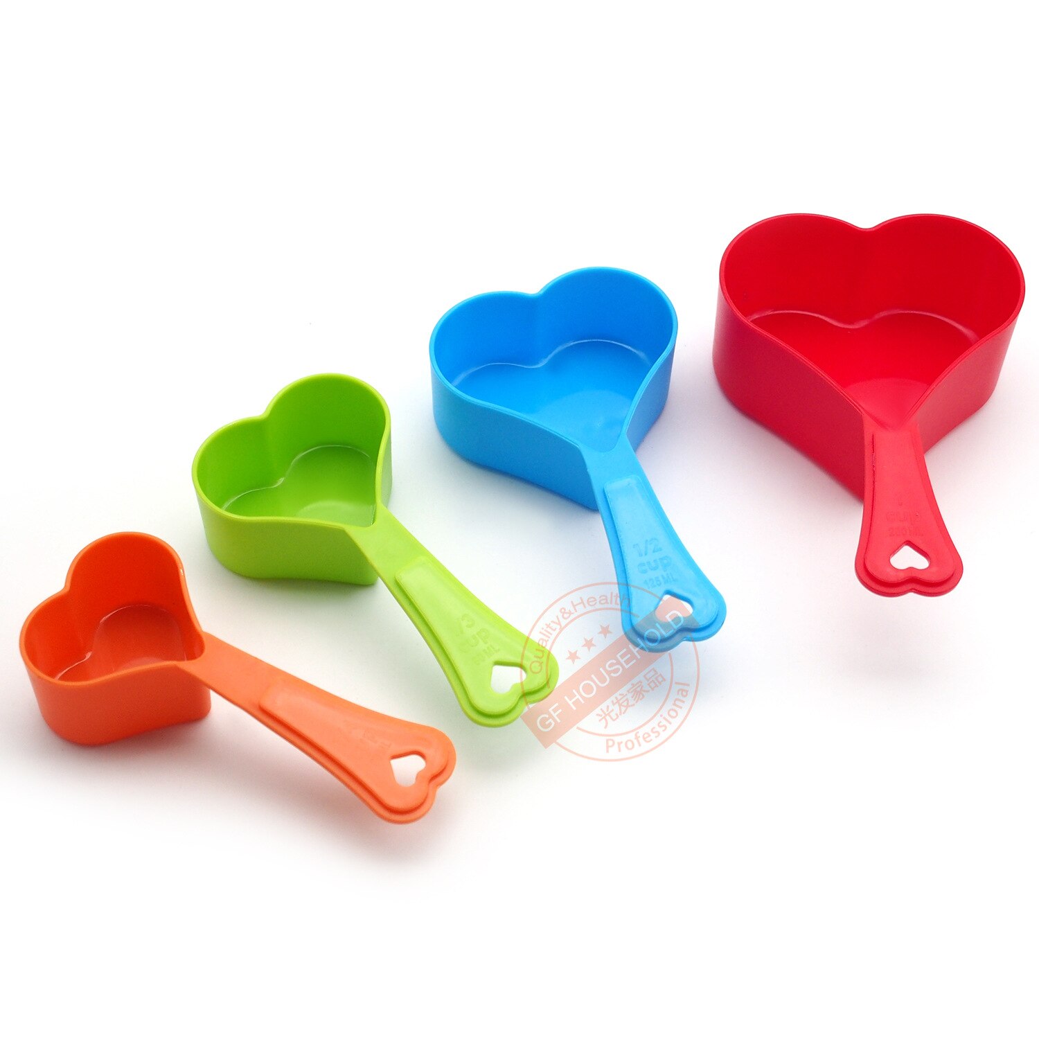 Food-grade Color Measuring Spoons Heart-shaped Measuring Spoons Measuring Cups Four-piece Set with Scales Kitchen Baking Tools: Default Title