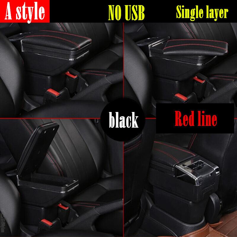Draaibare Armsteun Doos Voor Renault Dacia Duster 2 Centrale Console Opbergdoos Bekerhouder Pu Lederen Usb: A style red line