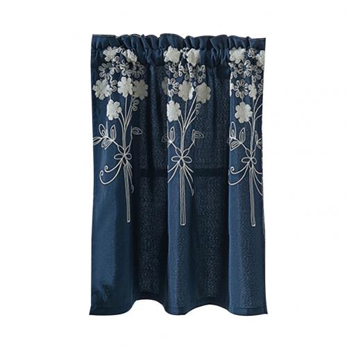 Solid Color Flower Pattern Kitchen Short Curtain Valance Drape Window Home Decor Short Kitchen Window Curtain Valance Home Decor: Navy Blue / S