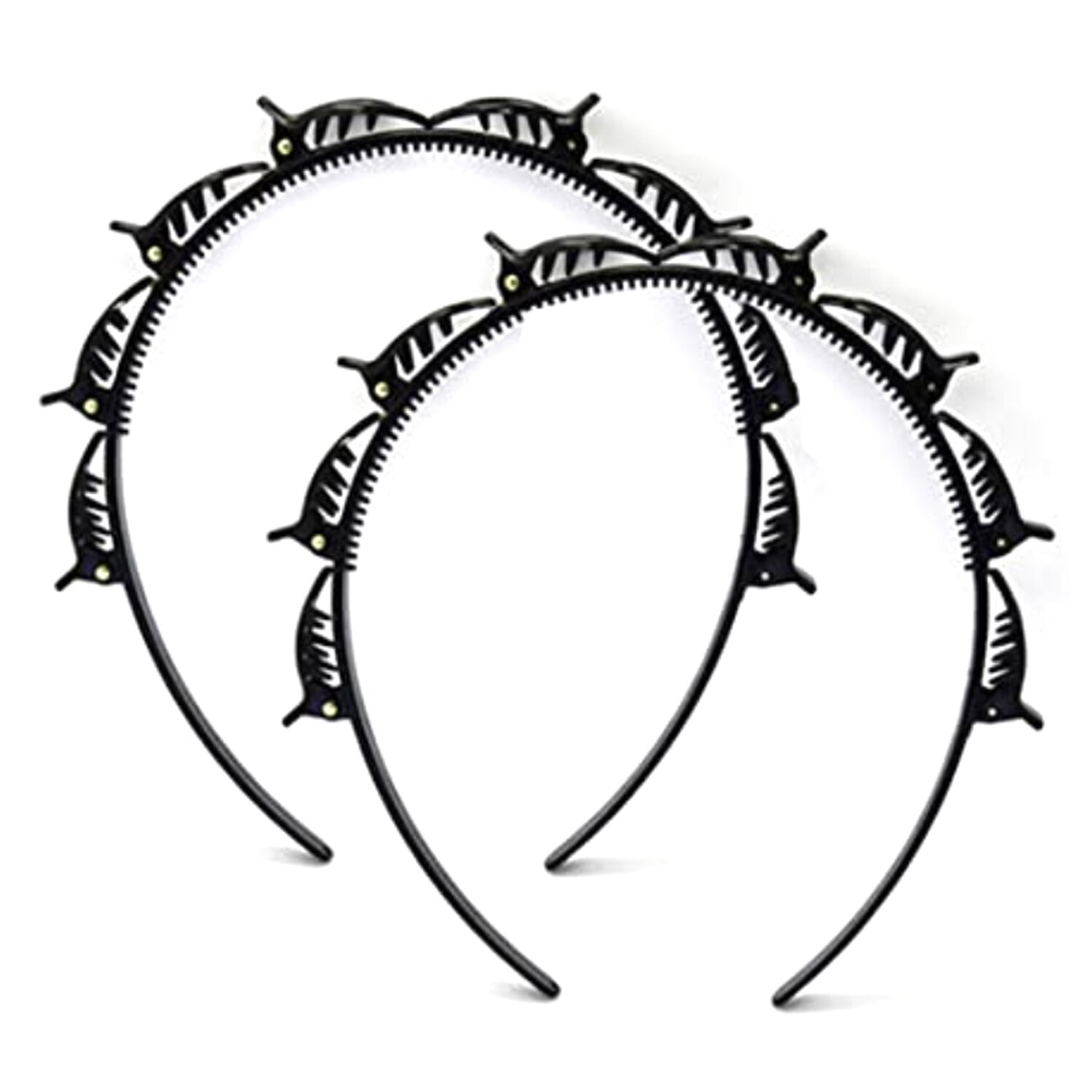 2Stck Doppel Pony Frisur Haarnadel Twist Zopf Haarband Stirnband Haar Band Band + 2Stck Haarspangen für Frauen Mädchen Schwarz: C Stil