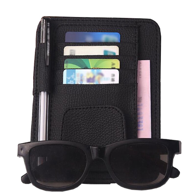Car Sun Visor with Card Holder Auto Anti Dazzling Pocket Storage Glasses Pen Clip PU Leather Car Interior Accessories Auto Parts
