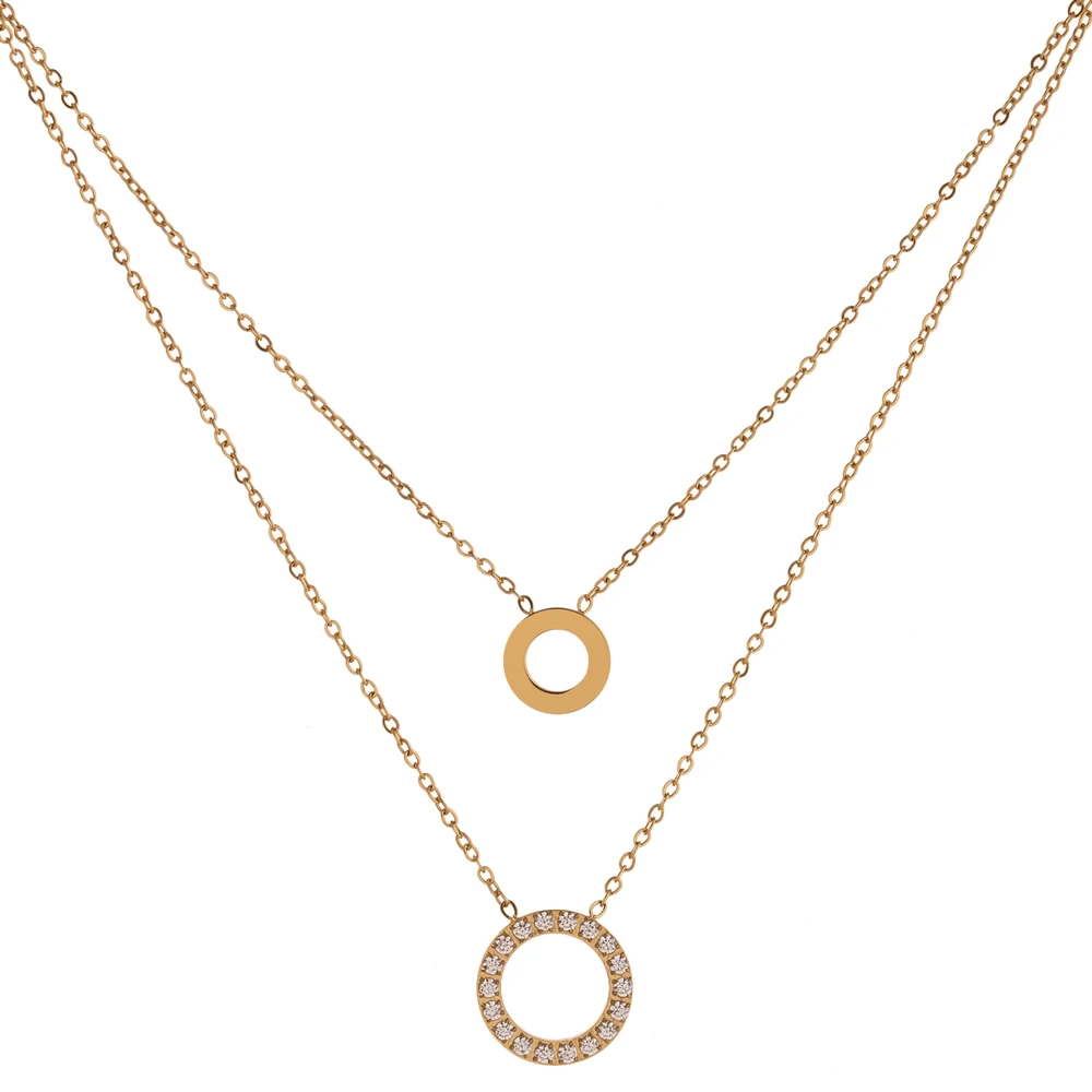 Yhpup Stainless Steel брелок Exquisite Round Hollow Layered Chain Necklace Delicate Shiny Cubic Zirconia Choker Necklace: Default Title