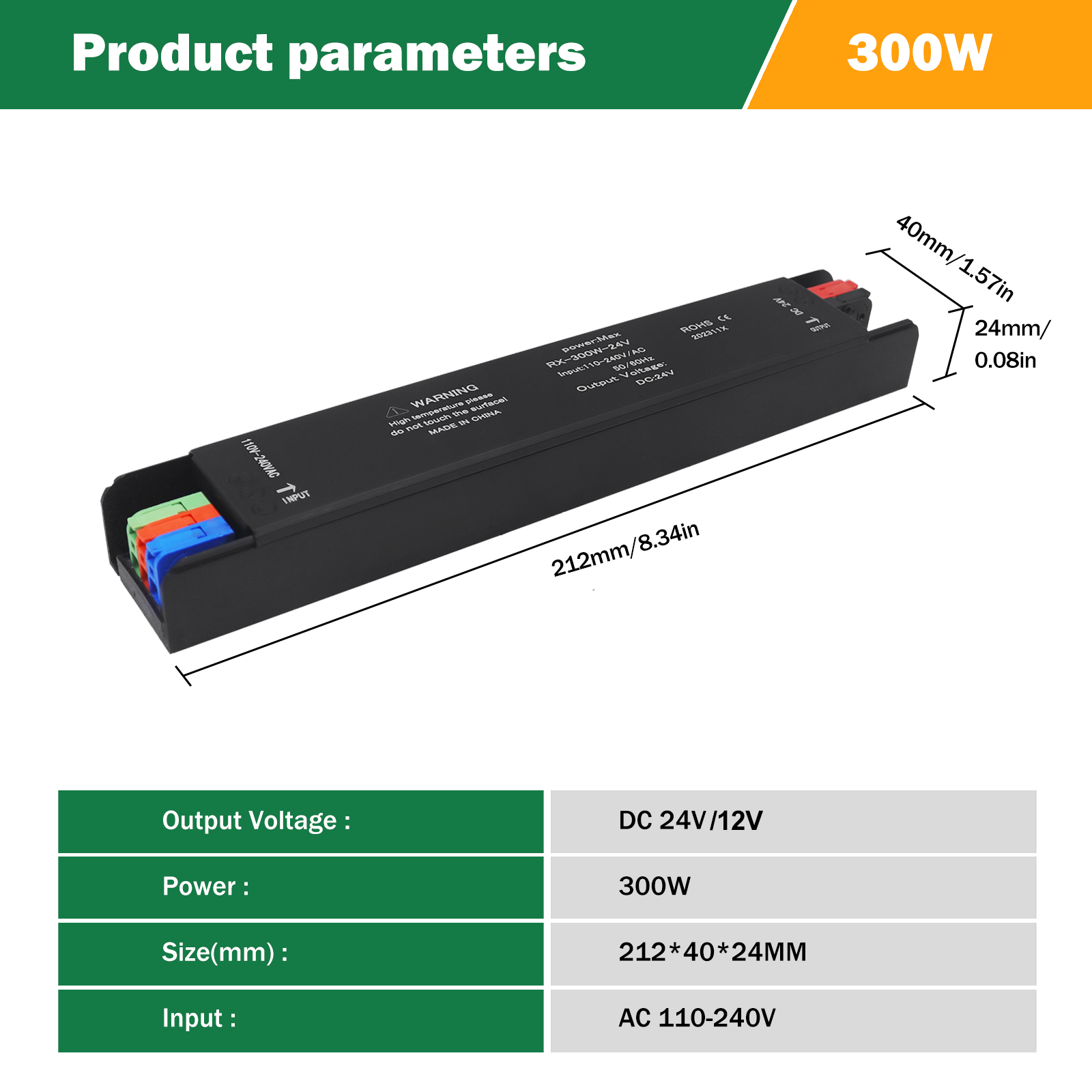 Trasformatori di illuminazione ultra sottili 110V 220V a 12V 24V 60W 100W 200W 300W 400W per autista adattatore di alimentazione per strisce portato CCTV: marrone / 24V
