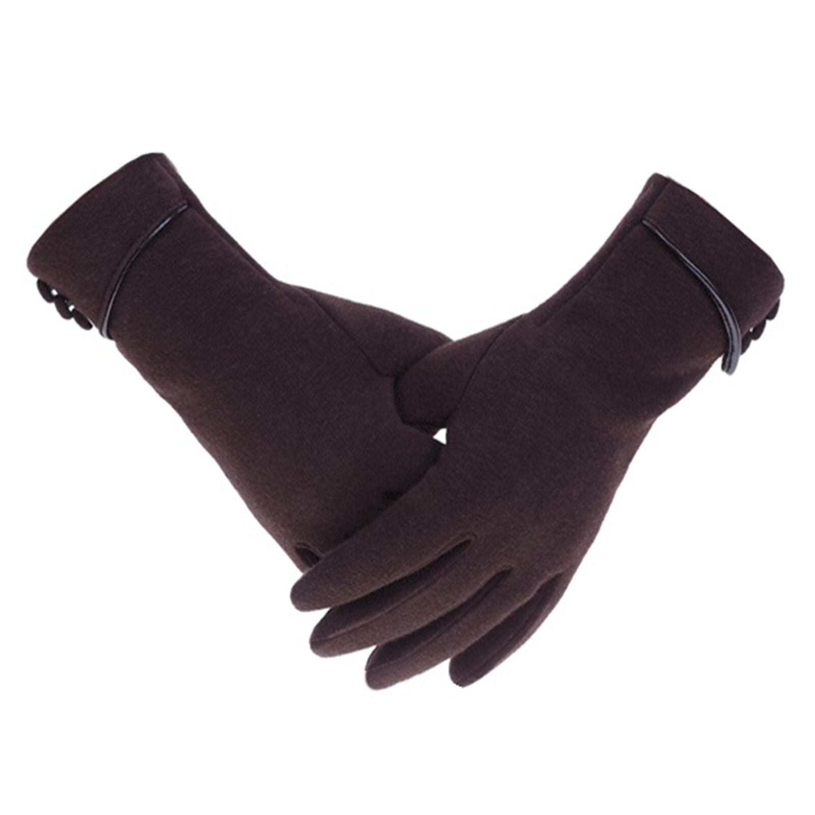 1 par handsker kvinder fleeceforing varme termiske handsker berøringsskærm fuldfinger vinter vindtæt vanter kvindelige cykelhandsker: Kaffe
