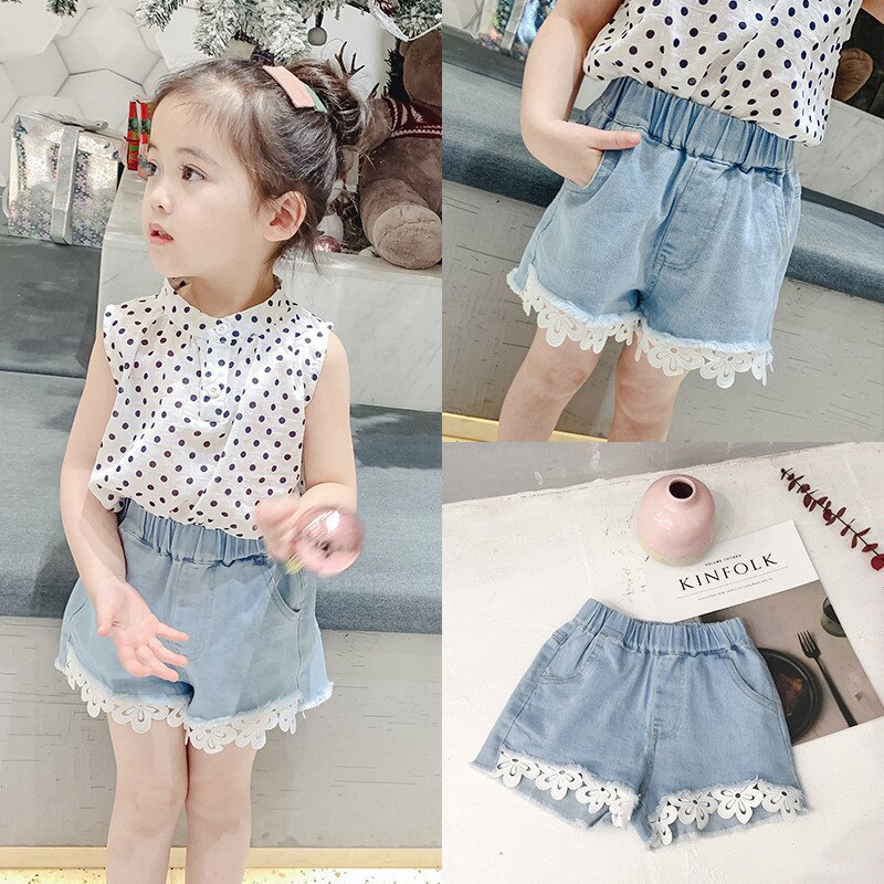 2020 estate nuove ragazze dei capretti del merletto selvaggio shorts in denim del bambino girl etero sveglio nizza shorts in denim morbido