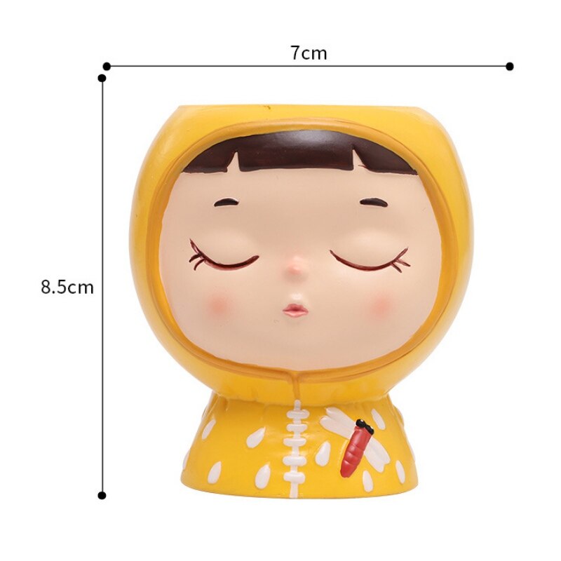 Bloempot emaille schattig cartoon meisje bonsai vetplant bloempot bureau handwerk decoratie accessoires m: A4