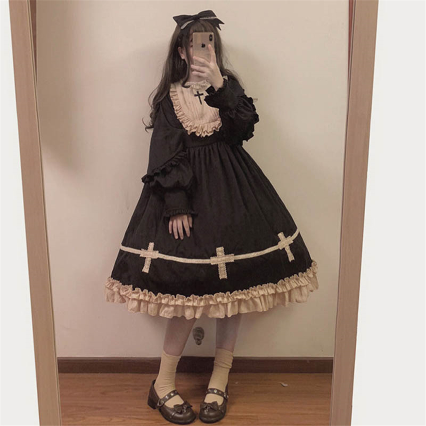 Lolita robe Style japonais doux Kawaii filles croix gothique dentelle cour princesse Cosplay Halloween fête femmes victorienne