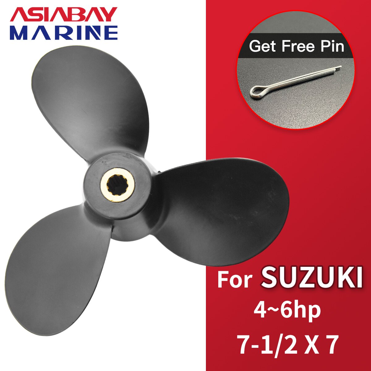 Voor Suzuki 4hp 6hp Buitenboordmotor Propeller 7 1/2*7 Boot Motor Aluminium Schroef 3 Blade 10 Spline Tand Scheepsmotor Deel