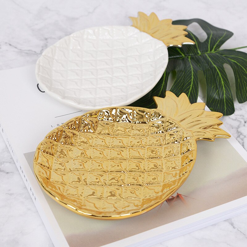 Gyldne ananasblad keramiske plader nordiske galvaniserede smykker diverse opbevaringsbokse boligindretning arrangør